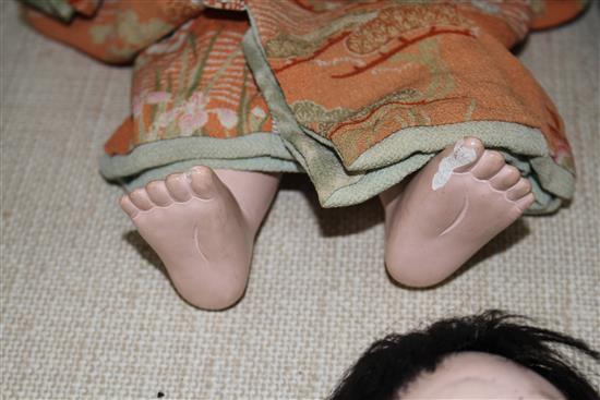 A collection of Japanese lacquered and composition head Gosha dolls, including three Musha Samurai, c.1900-1920